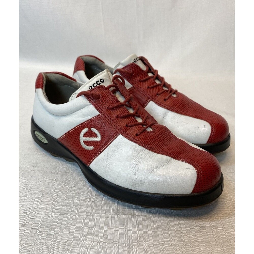 ECCO Hydromax Leather Women's Golf Shoes Womens 38 / 7, 7.5 White Red Spikeless